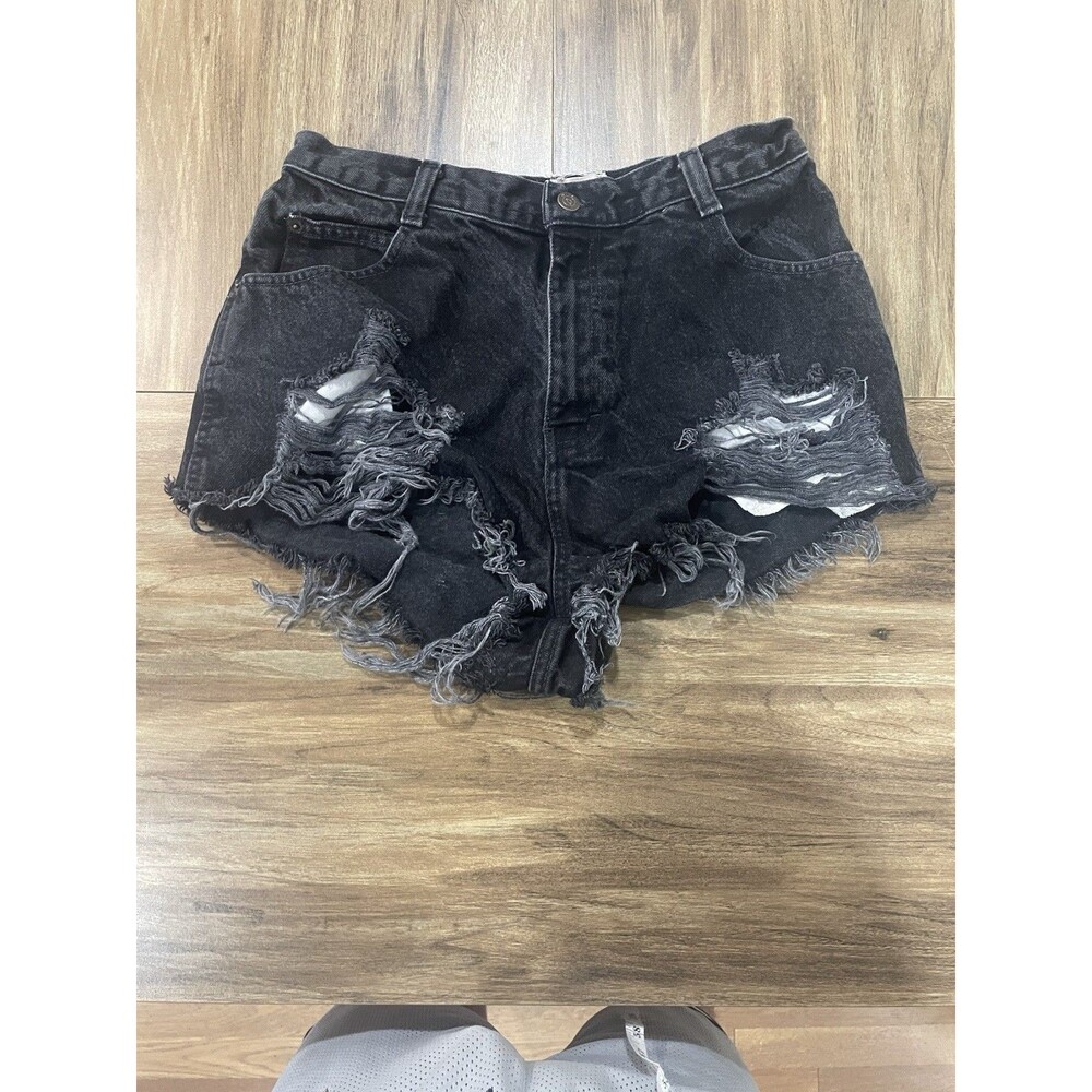 Furst of a Kind Women Black Distressed Denim Raw Hem Shorts No Size Tag 28